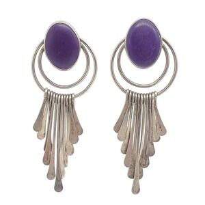 Navajo Sterling Silver Purple Earrings 925 Fan Dangle Begay Native American Boho